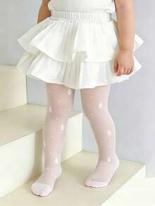 2pcs Baby Girls' White Rabbit Jacquard Pattern Tights, Elastic, Thin, Suitable For All Seasons, Daily Wear & Dance - White - View 8