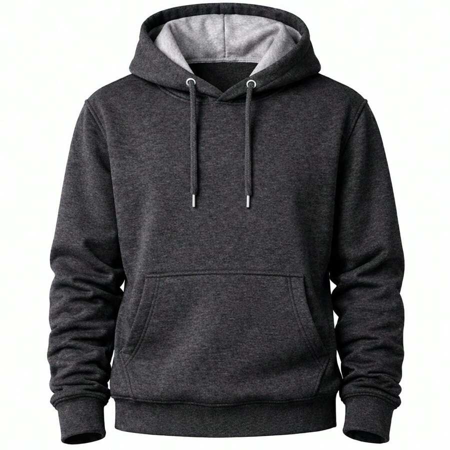 Men's Basic Fleece Hoodie - Dark Grey - View 1