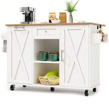 Modern Kitchen Island Cabinet For Rubbish Bins Multifunctional Dining Table With Storage Space Serving Trolley With Snack Shelves And Stretch Function Cabinets White Excluding The Dustbin - White - View 10
