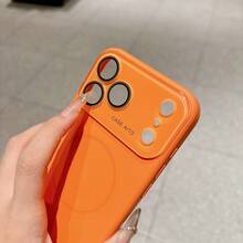 1 buah Casing Ponsel Jendela Besar Warna Oranye Polos, Pelindung Lensa Sentuhan Lembut dengan Film Lensa, Casing Pelindung Anti Jatuh Minimalis Cocok untuk iPhone 17, 17 Pro, 17 Pro Max, Desain Minimalis & Modis untuk Penggunaan Sehari-hari dan Hadiah - Kuning - View 9