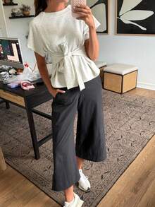 Women's Tie Knot Short Sleeve T-Shirt,Crewneck Summer Tee Cute For Daily Work - Màu Xám nhạt - Xem 3