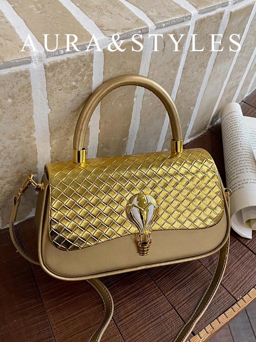 Túi vuông nhỏ thanh lịch dành cho người đi làm, túi đeo vai tối giản thời trang, đa năng, phù hợp cho phụ nữ. - Vàng - Xem 1