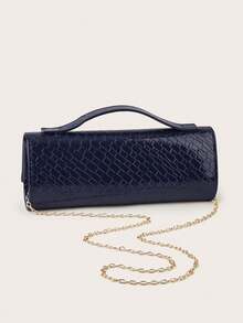 REMANLAND Glossy Crocodile Embossed Handbag, Luxury Ladies' New Navy Blue Party Clutch, Elegant Long Formal Bag With Metal Pendant, Suitable For Pairing With Glamorous Gowns, Ideal For Summer Parties, Gatherings, Galas, Weddings And More - Navy Blue - View 9
