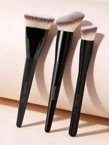 MAANGE 1/2/3 Stück flaches Make-up Pinsel Set mit Aufbewahrungsbox, hautfreundliche Kosmetikpinsel Reise-Set, Geschenk für Frauen & Mädchen, inklusive Foundation Pinsel, Concealer Pinsel, Rouge Pinsel, Konturpinsel, Puder Pinsel, usw. - Schwarz - Übersicht 6