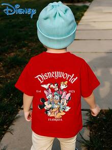 A Casual And Fashionable Short-Sleeved T-Shirt For Boys And Girls, Featuring The Designs Of Disney's Mickey Mouse Daisy And Her Friends. It Is Perfect For Party Outfits And Daily Wear. - Red - View 3