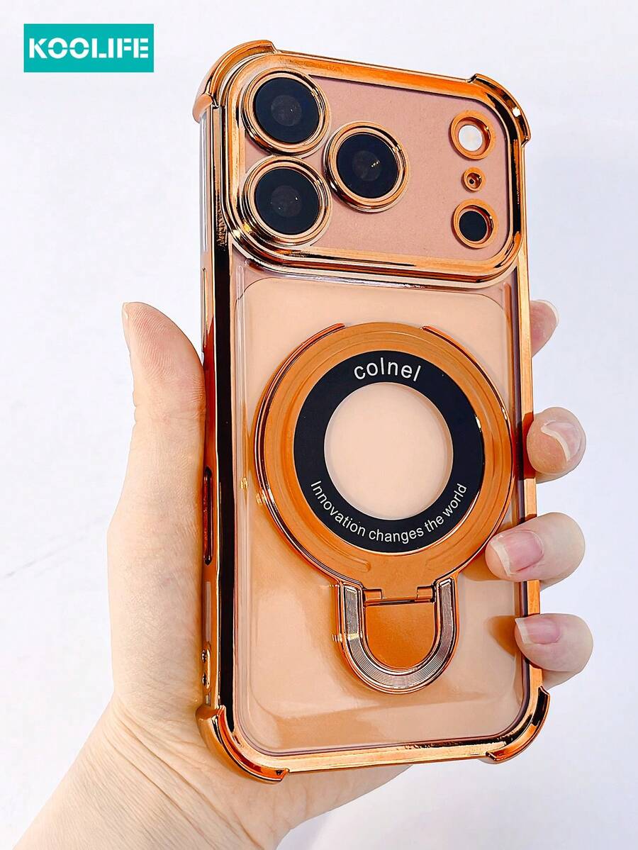 Ốp lưng điện thoại Koolife 1 chiếc bằng TPU mạ điện bóng, tích hợp chân đế, khoét lỗ camera chính xác, bảo vệ toàn thân khỏi va đập, tương thích với Apple 17/17pro/17promax/17Air/16/15/14/13/12/11/7/8/7plus/8plus/XR/X/XS/XS MAX - trái cam - Xem 1