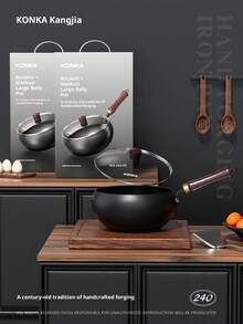 1 chiếc chảo gang bụng to truyền thống Trương Khâu, chảo xào thủ công, lớp chống dính, thích hợp để nấu ăn và chế biến thức ăn cho trẻ em, chảo gang đáy phẳng sâu không tráng phủ dùng trong gia đình. - Xem 1