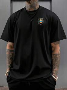 Camiseta de verano para hombre | Camiseta de manga corta suave, transpirable y ligera con raqueta de tenis y detalles en naranja - Camiseta deportiva informal, perfecta para el día a día y actividades deportivas. Camiseta de algodón. - Negro - Ver 1