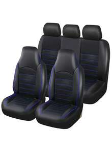 2/7 peças Capas de assento de carro em pele PU com design de costura dupla acolchoada, capas de assento impermeáveis, protetor de assento respirável, ajuste universal para a maioria dos sedãs, SUVs, camiões, capas de assento dianteiras de luxo respiráveis com apoio lombar, capas de assento traseiras. Conjunto de 9 peças inclui: 2 capas de assento dianteiras, 1 capa de encosto, 1 capa de assento traseira e 3 capas de apoio de cabeça. Conjunto de 4 peças inclui: 2 capas de assento dianteiras com apoios de cabeça - A - Ver 13
