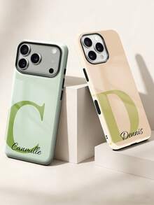 1 pièce - Étui de téléphone personnalisé avec un style de cœur féminin, avec une signature/un nom personnalisé, une finition brillante bicolore rose et jaune clair en arrière-plan. Compatible avec iPhone 17 Pro Max/16 Pro Max/15/14/13/12/11/7/X. Style coréen, de haute qualité, à la mode et amusant. Étui de téléphone d'été | Étui de téléphone de haute qualité | Cadeau pour les filles. - Multicolore - Voir 3
