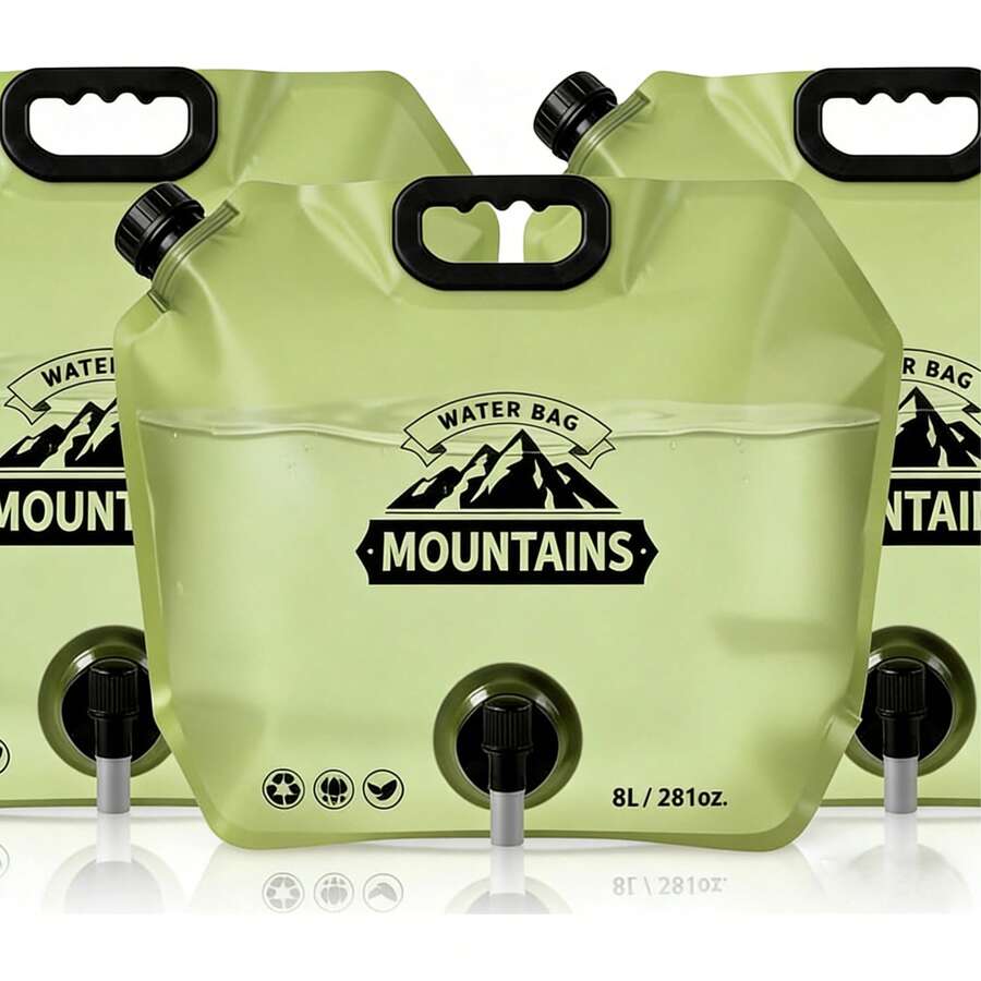 (3pcs)Camping Water Container 2 Gallon Collapsible Water Jug With Spout - Reusable Plastic Flasks, Foldable Empty Gallon Jug For Water Storage, Water Bag For Outdoor Hiking Emergency Prep 8 Litersf - Dark Green - 3pcs - View 1