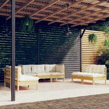 vidaXL 7-Tlg. Garten-Lounge-Set Mit Creme Kissen Massivholz Kiefer - Bianco - Visualizzare 2
