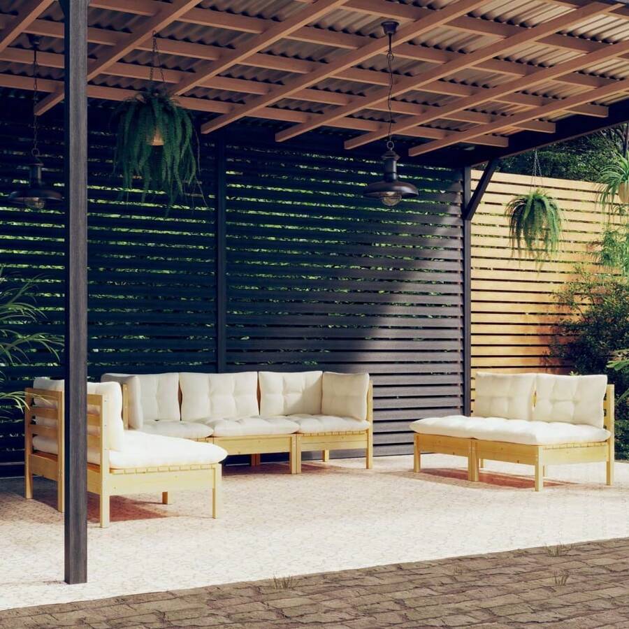 vidaXL 7-Tlg. Garten-Lounge-Set Mit Creme Kissen Massivholz Kiefer