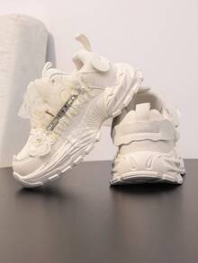 1 Pair New Girls Lace Bow Sneakers, Children Princess Style Casual Shoes - Beige - View 6