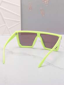 1pc Square Large Frame Rivet Connected Mirrored Fashion Glasses, Unisex Fashion Glasses Suitable For Street, Beach, Party, Travel, Gift For Women - 綠框粉膜 - 查看 3