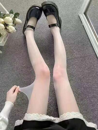1 Pair Women's Ultra-Thin Pantyhose, Black/White/Skin-Tone, Suitable For Spring & Autumn