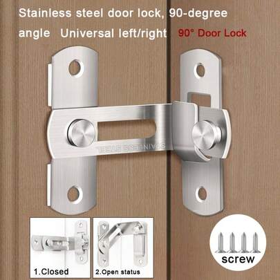 Bộ 2 khóa chốt cửa trượt góc vuông 90 độ bằng thép không gỉ, phụ kiện chống trộm chắc chắn với chốt an toàn, dùng cho cửa chuồng, nhà để xe, phòng tắm, tủ và lồng thú cưng.