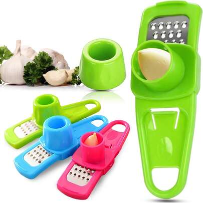 1 pieza Nuevo rallador de ajo manual, picador de ajo manual multifunción, diseño integrado de corte y picado. Prensa de ajo manual portátil, fácil de triturar y cortar el ajo. Estilo compacto exquisito adecuado para decoración de bodas artísticas y el hogar, excelente para cocinar a diario y decorar el hogar.