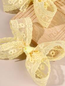 2件組黃色雛菊花卉刺繡蕾絲蝴蝶結髮夾，精緻髮飾，春夏森林風，甜美女孩與青少年髮夾 - 黃色 - 查看 4