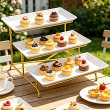 TAIMASI 3-Tier Foldable Dessert Stand With 3 Plastic Trays – Cupcake And Snack Display For Parties, Weddings, Family Gatherings, And Holiday Table Decor, Fathers Day Gift - Xem 2
