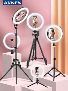 AXNEN 10-Inch Detachable Selfie Ring Light, 3 Color Temperatures, 10 Brightness Levels, LED Ring Light, Suitable For Live Streaming, Photography, Makeup, Selfie, Compatible With Smartphones, Includes Flexible Tripod And Phone Holder - Multicolor - View 2