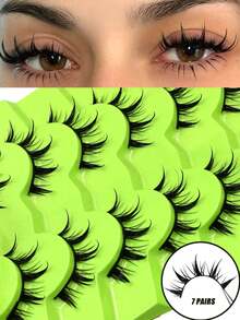 7 Pairs Cartoon Style Wet Faux Mink Eyelashes 3D C Curl Fluffy Spiky Crossed Full Eye Lashes Luxury Fluffy Fairy False Eyelashes, Suitable For Party And Cosplay, Perfect For Vacation, Reusable, Makeup Essential, Beach Makeup, Travel Essential, Mother's Day Gift, Graduation Dress - Black - View 1
