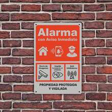 2D Flat Retro Metal Sign, 1 Piece, 20*30 Cm - Warning Sign With Spanish/English Text For Alerts, Wall Art Featuring Intrusion And Fire ProtectionIcons - Suitable For Home, Office, Cafe, Farm Decoration, Style As Shown In The Size Chart - Multicolor - View 4