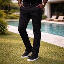 Men's Plus Size Twill Pants With Cotton And Elastane, Assorted Colors - Black - View 10