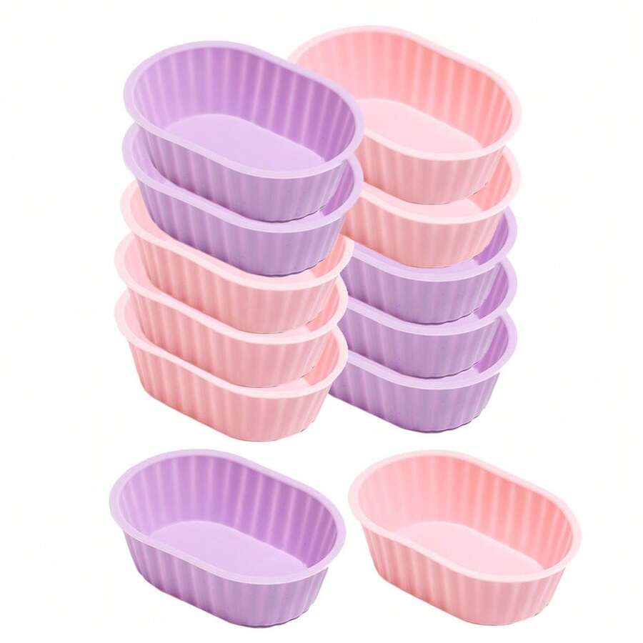 12 khuôn silicon hình bầu dục họa tiết hoa dùng làm bánh, khuôn muffin. - Xem 1
