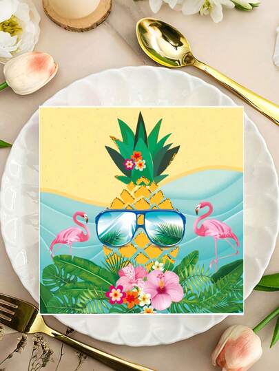 20 pièces/paquet Serviettes jetables hawaïennes pour fête - Motif ananas tropical et flamant rose, convient pour mariages, anniversaires, fêtes de piscine, anniversaires, décoration de table pour vacances, décoration de fête tropicale | Serviettes de fête vibrantes | Mouchoirs décoratifs, décoration de fête hawaïenne