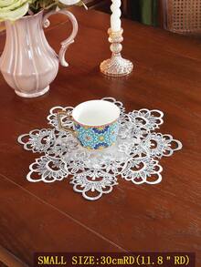 1 Piece Of 100% Polyester Round Small Tablecloth With Spliced Lace. Suitable For Small Round Tables, Square Tables, Dining Tables, Coffee Tables, Candle Holder Mats, Placemats, Coasters And Plate Mats. Ideal For Home Decoration, Holiday Decoration And Wedding Decoration. Available In Multiple Sizes And Colors. - Grey - View 6