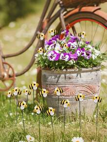 10Pcs Bee Garden Stakes Decor Metal Yard Art Ornaments Front Yard Art Stick Floral Picks Spring Summer Resin Bumble Bees Garden Stakes Outdoor Lawn Pathway Patio Plant Pot, Flower Bed Yellow Garden Stuff Graduation - Little Bee - View 6