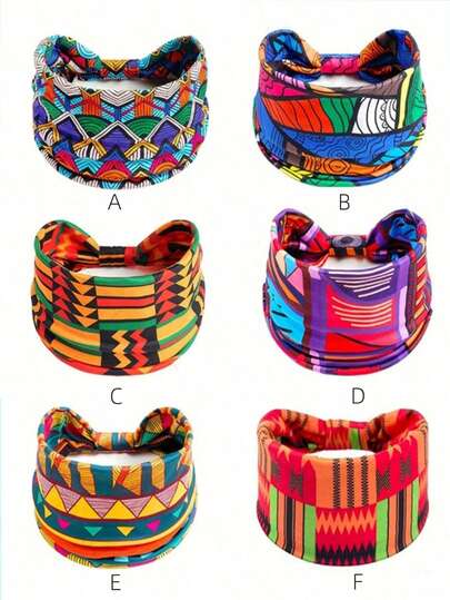 6 Băng đô in họa tiết châu Phi nhiều màu sắc dành cho nữ, băng đô turban bản rộng co giãn kiểu boho hình học, băng đô chống trượt thích hợp cho yoga, tập luyện, lễ hội mùa hè &