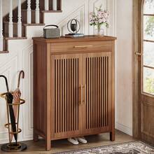 Tribesigns 5-Tier Shoe Cabinet With Louvered Doors & Drawer, Wooden Shoe Storage Organizer With Adjustable Shelves For Entryway Hallway, Brown - 棕色 - 查看 1