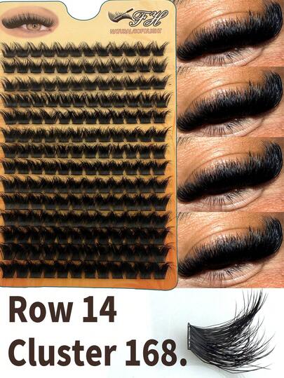 168pcs D-Curl Natural Fluffy False Eyelashes, 8-16mm Length, 0.05mm Thickness, D-Curl Lightweight Packaging, 14 Rows Waterproof Faux Mink 3D Fit Eye Shape, Durable For Daily Wear, DIY Handmade, Suitable For Light & Heavy Makeup