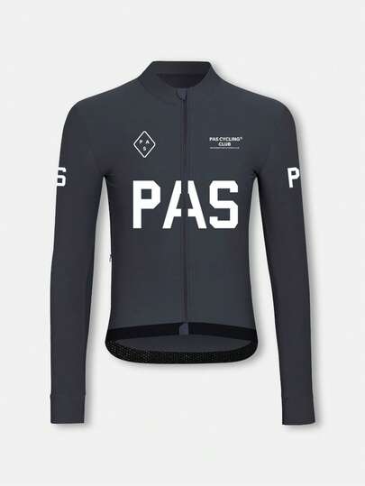 PAS CYCLING 修身款男女通用骑行服，长袖，立领，透气速干，适合山地车和公路车，防紫外线设计，3个口袋和1个拉链口袋，PAS字母印花，性能卓越，穿着舒适。