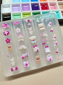 1pc Cute Bear, Ice Cream, Bow, Puppy, Flower Minimalist Nail Art Mold, Silicone Nail Decoration Mold Essential For Nail Technicians - Clear - View 9