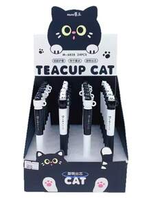 Bút bi xoay hình mèo Mule Cat, bút bi dễ thương sáng tạo dành cho học sinh, bút mực đen khô nhanh. - Mèo cốc cà phê [4 con/bộ] - Xem 4
