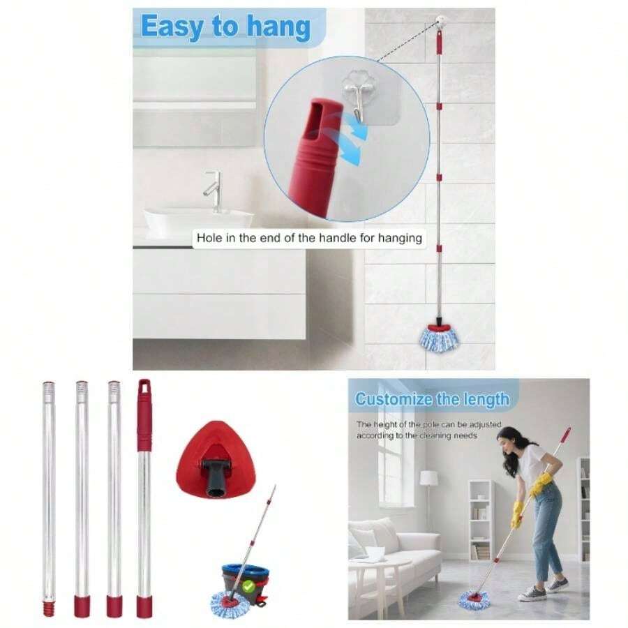 Mop Handle Ocedar, Mop Handle O Cedar, Spin Mop Handle O Cedar, 4 - Section Spin Mop Handles And Base Ocedar, 30 Inch To 58 Inch Mop Stick Pole Handle And Base Ocedar Spin Mop - Mop Handle With 2 Tank Base - View 1