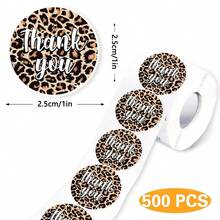 500pcs Vintage Leopard Print Thank You Stickers, 1 Inch Round, Suitable For Party, Birthday, Wedding Decoration, Gift Packaging, DIY, Ideal For Small Businesses, PVC Waterproof Sticker Scrapbook Supplies Scrapbooking - Retro Leopard Print Thank You - View 2