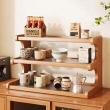 1 Pc, Vintage Multi-Layer Kitchen Shelf, Solid Wood, New Chinese Style Multi-Functional Shelf, High-End Dining Table Shelf, Teacup Holder, Living Room Storage And Organization Shelf, Trapezoidal Storage Rack, Green Plant Stand For Bay Windows And Balconies, Multi-Layer Storage Rack, Tiered Cup Holder, Desktop Display Rack. Suitable For Office, Living Room - Multicolor - View 3