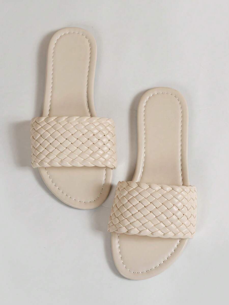 女士平底拖鞋，2025新款蝴蝶结软底轻便透气沙滩拖鞋，休闲夏季凉鞋 - 米色 - 查看 1