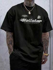 Cotton Y2K Double-Sided Flame Star Graphic Print Short Sleeve T-Shirt Unisex Casual Streetwear Retro Grunge Style Top For Spring Summer Fall Daily Wear Music Festival Skate Outfitgraphic T,Men's Clothes,Summer - 黑色 - 查看 2