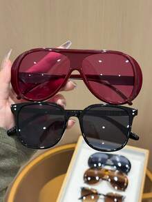 6 piezas Gafas de mujer de moda de marco completo geométrico exagerado, multicolor, de plástico en tonos pastel de verano, para regalo, fiesta, fotografía callejera, salida, accesorios de moda - Multicolor - Ver 2
