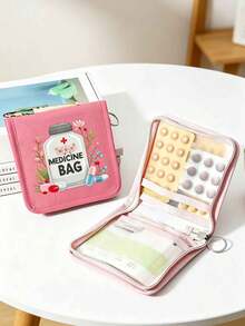 A Portable Medicine Bag/Box With Printed Pill And Tablet Designs, Easy To Carry For Travel. Suitable For Daily/Outdoor/Travel Medication Use, It'S An Essential Medical Accessory For Health-Conscious Individuals And Frequent Travelers. This Multi-Functional Fabric Medicine Bag Is Also A Portable Medical First-Aid Kit, Outdoor Travel Medicine Bag, Or Dormitory First-Aid Medicine Storage Bag (Available In Multiple Colors). - Multicolor - View 1