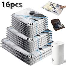 12/16pcs Vacuum Seal Storage Bags With Rechargeable Wireless Pump Travel Reusable Vacuum Storage Bags For Luggage,Clothes, Pillows, Blankets, Bedding, Quilts, Towels, Travel Essentials, Ideal For Sealing Clothes,Organizing Bedding&Travel Packing - 說明印刷- - 查看 1
