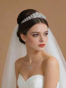 1 pieza Corona de aleación decorada con cristales de Rhinestone brillantes, accesorio de pelo elegante adecuado para novia, boda, fotografía diaria, fiesta, cumpleaños y otras ocasiones, verano, playa - Plateado - Ver 6