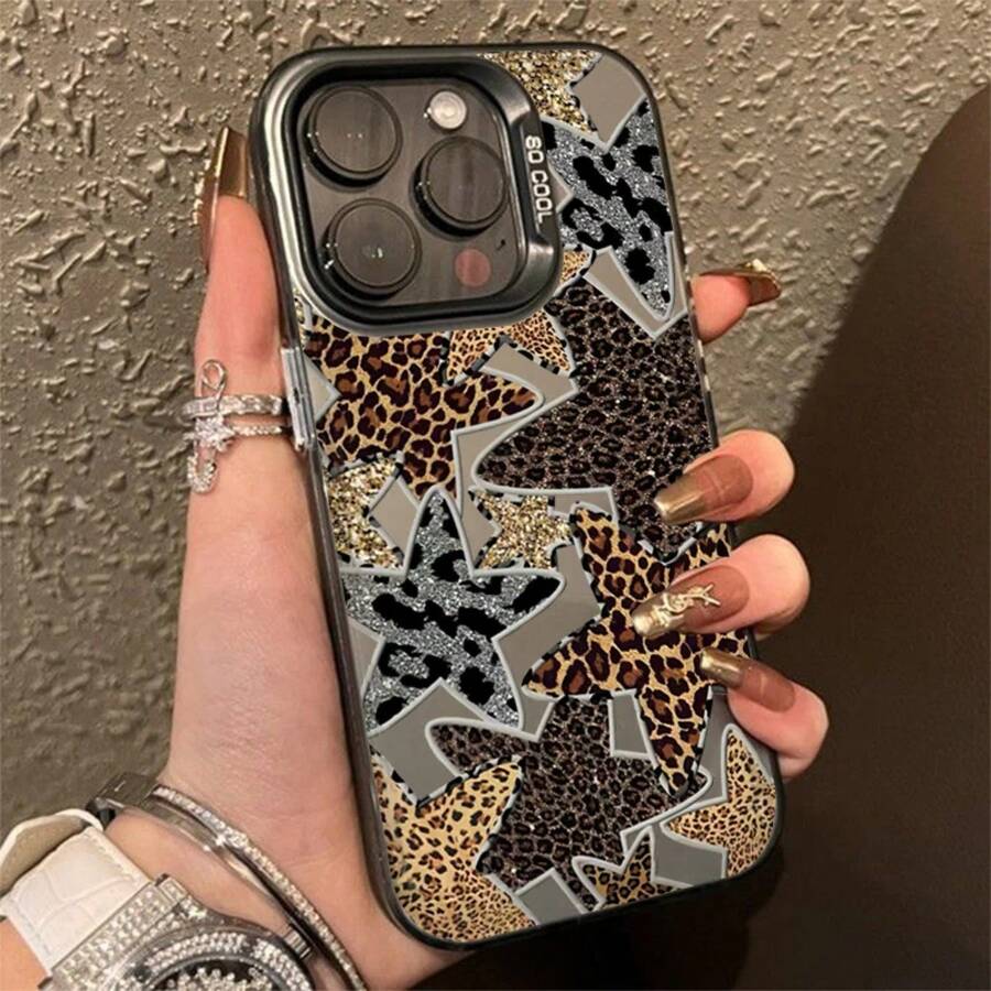 Funda de teléfono de alta gama con estampado de leopardo y estrellas para iPhone 11/11 pro/11 pro max/12/12 pro/12 pro max/13/13 pro/13 pro max/14/14 pro/14 pro max/15/15 pro/15 pro max/16/16 pro/16 pro max/17/17 pro/17 pro max, funda de silicona suave. - Estilo (1 pieza) - Ver 1
