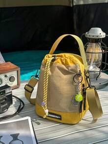 1 pièce Sac bandoulière extérieur en nylon ripstop à motif quadrillé vert avec fermeture à cordon de serrage, poches multiples et fermeture éclair, pour le camping et l'usage quotidien - Multicolore - Voir 15