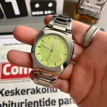 Men's Fashionable Ice Blue Watch, Silver Octagonal Case, Vertical Textured Dial, Elegant Casual Quartz Watch - one-size - View 14